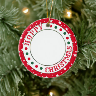 Personalised Red House Rabbit Photo Christmas Ceramic Tree Decoration