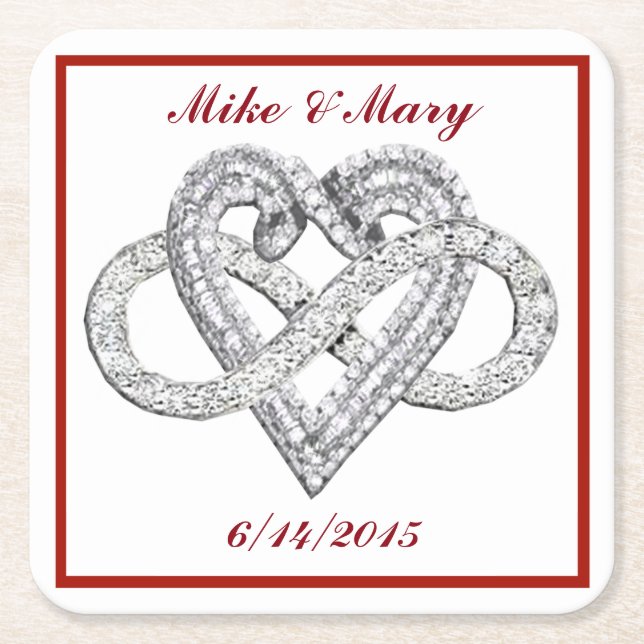 Personalised Red Infinity Heart Paper Coaster (Front)