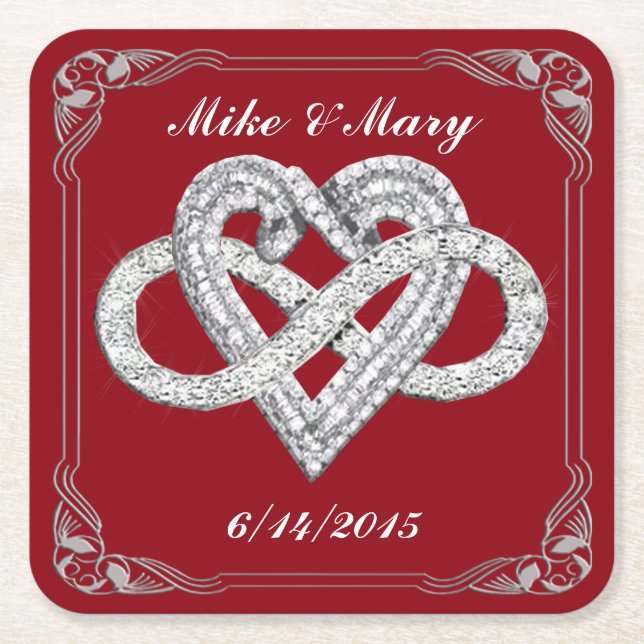 Personalised Red Infinity Heart Paper Coaster (Front)