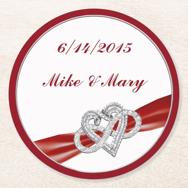 Personalised Red Infinity Heart Paper Coaster (Front)