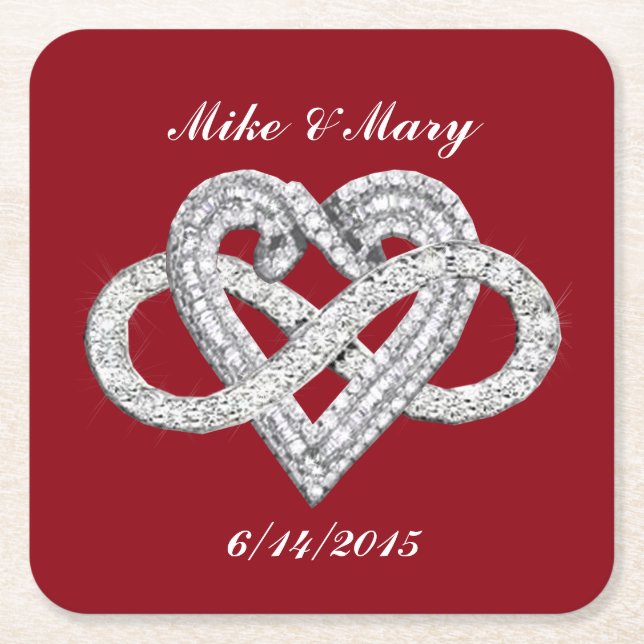 Personalised Red Infinity Heart Paper Coaster (Front)