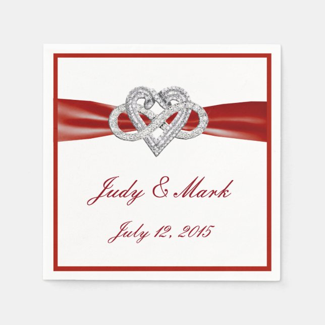Personalised Red Infinity Heart Wedding Napkins (Front)