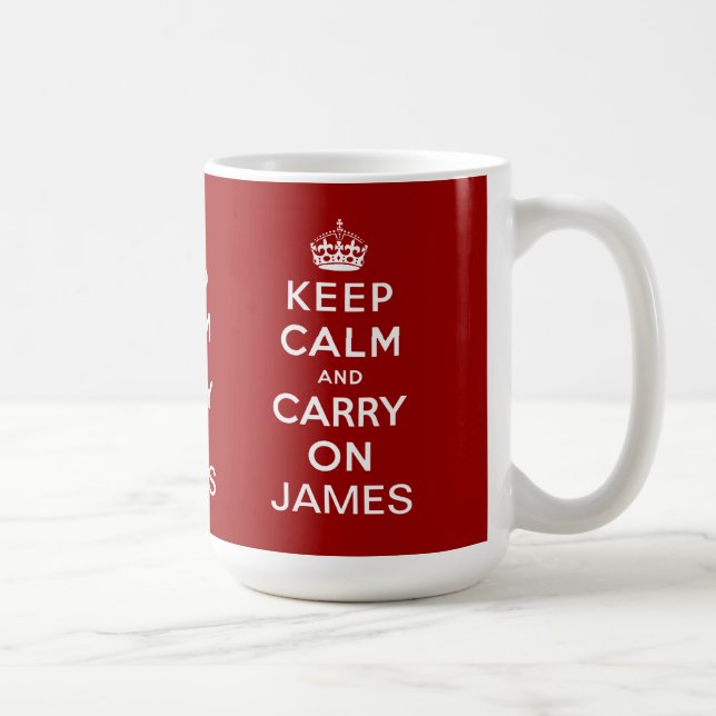 Personalised Red Keep Calm and Carry On Coffee Mug (Right)