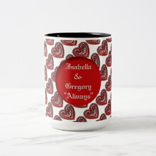 Personalised Red Lace Hearts Pattern Mug