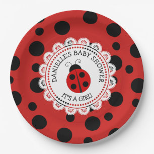 Personalised Red Ladybug Baby Shower Paper Plates