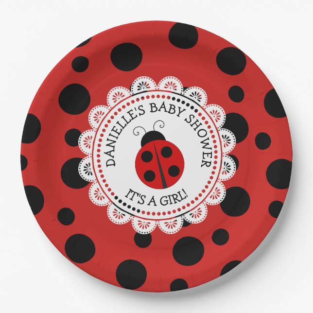 Personalised Red Ladybug Baby Shower Paper Plates (Front)