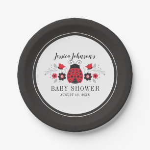 Personalised Red Ladybug Girl Baby Shower Plate