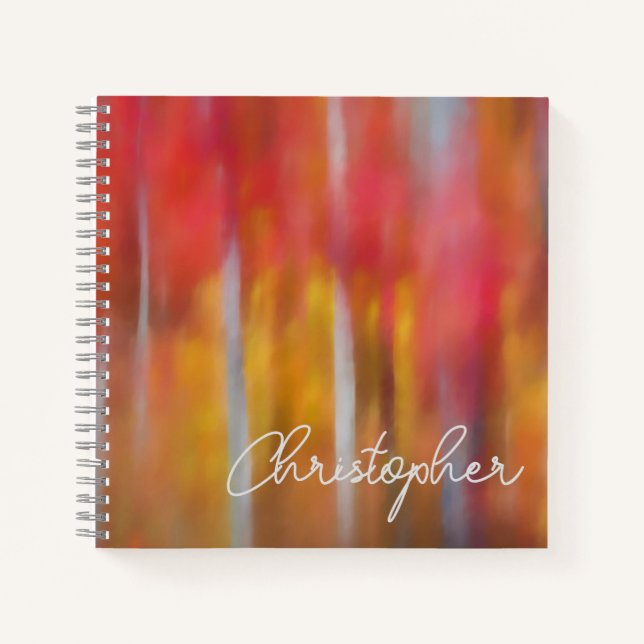 Personalised Red Leaf Autumn Woods Art Scene Notebook (Front)