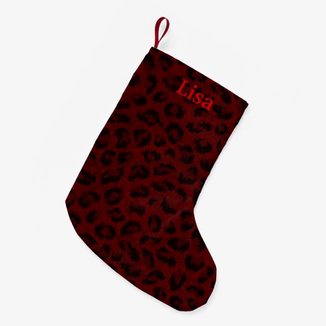 Personalised Red Leopard Skin Christmas Stocking (Front (Hanging))
