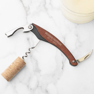 Personalised Red Mahogany Brown Wood Grain Pattern Corkscrew