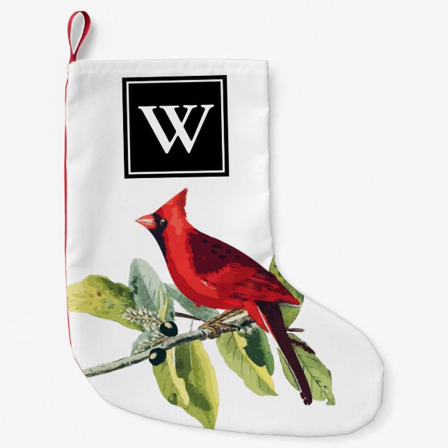Personalised Red Male Cardinal Holiday Small Christmas Stocking (Front)