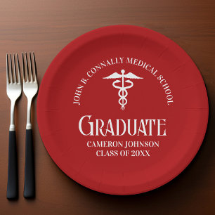 Personalised Red Medical School Graduation Party Paper Plate