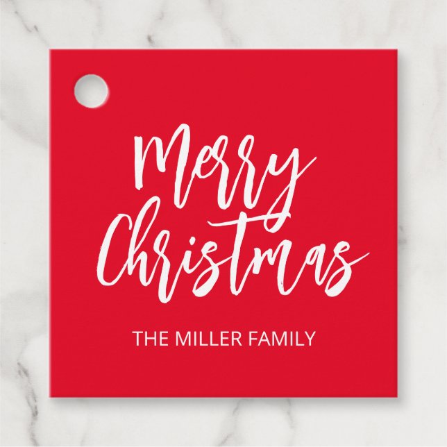 Personalised Red Merry Christmas Favour Tags (Front)