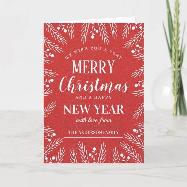 Personalised Red Merry Christmas Happy New Year Card (Front)
