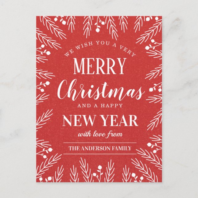 Personalised Red Merry Christmas Happy New Year Holiday Postcard (Front)