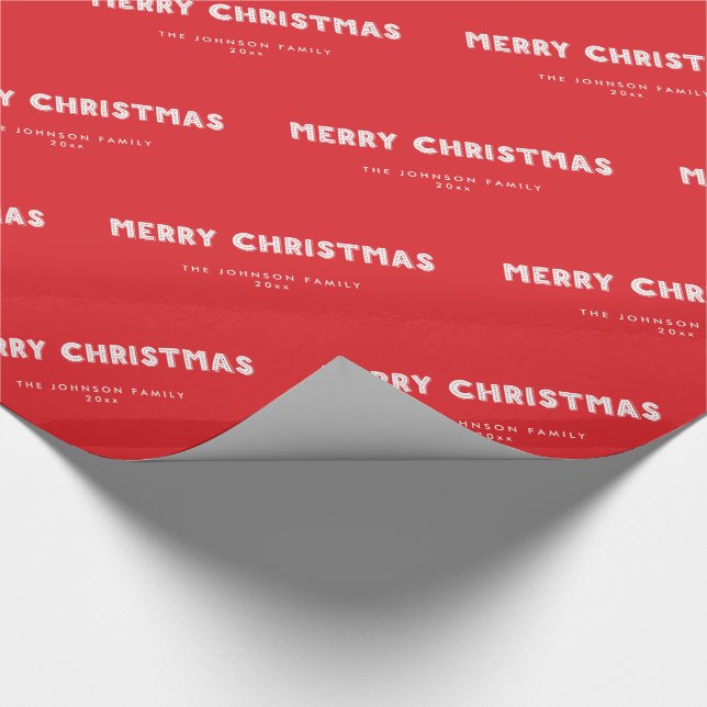 Personalised Red Merry Christmas Wrapping Paper (Corner)