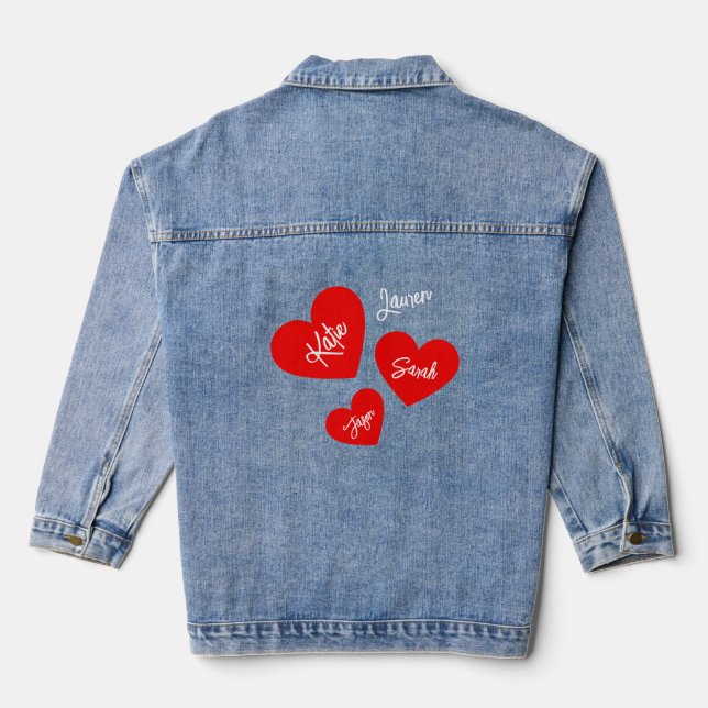 Personalised Red Mother's Hearts Denim Jacket (Back)