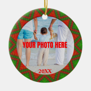 Personalised Red n Green Christmas Abstract Photo Ceramic Tree Decoration