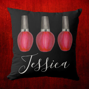 Personalised Red Nail Polish Bottle Beauty Fashion Cushion