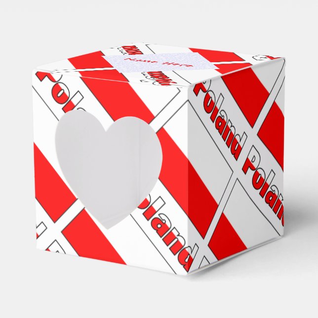 Personalised Red Name Poland Flag Tiled Heart Favour Box (Front Side)
