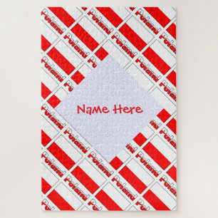 Personalised Red Name Poland Flag Tiled Jigsaw Puzzle