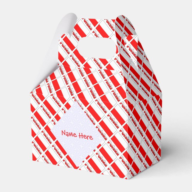 Personalised Red Name Polska Flag Tiled Gable  Favour Box (Front Side)
