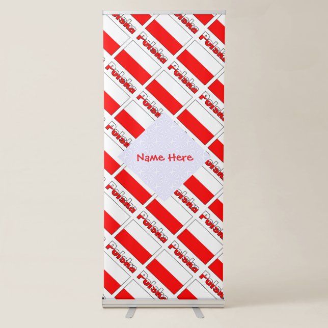 Personalised Red Name Polska Flag Tiled  Retractable Banner (Front)