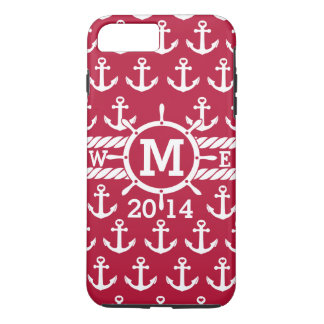 Personalised Red Nautical Anchors Pattern iPhone 8 Plus/7 Plus Case