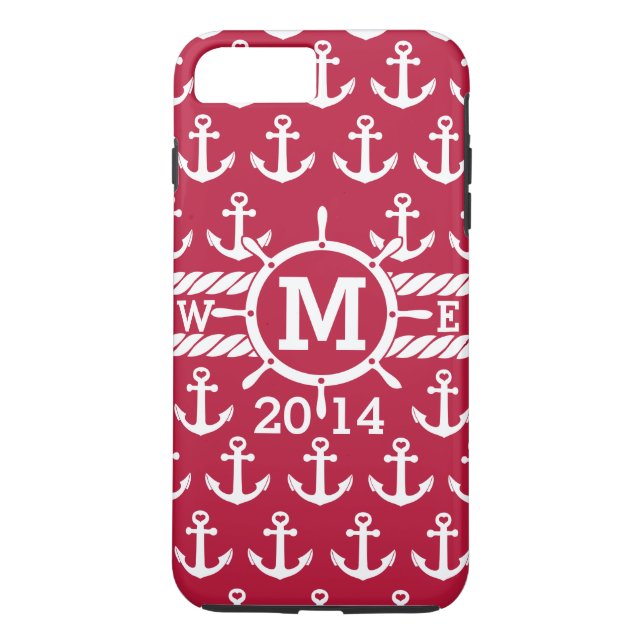 Personalised Red Nautical Anchors Pattern Case-Mate iPhone Case (Back)