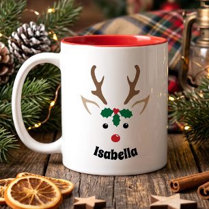Personalised Red Nosed Reindeer - Christmas Coffee Mug