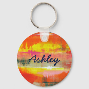 Personalised Red Orange Yellow Abstract Art Key Ring