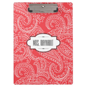 Personalised Red Paisley Clipboard