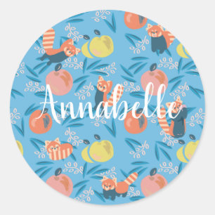 Personalised 'Red Panda' Blue Apple Sticker