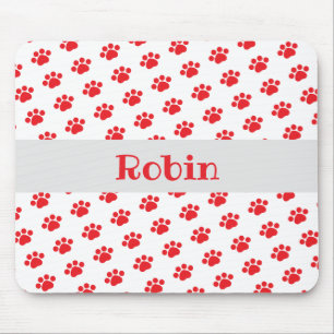 Personalised Red Paw Print Pattern Mouse Mat