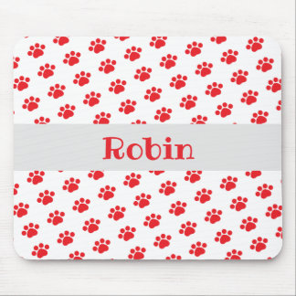 Personalised Red Paw Print Pattern Mouse Mat