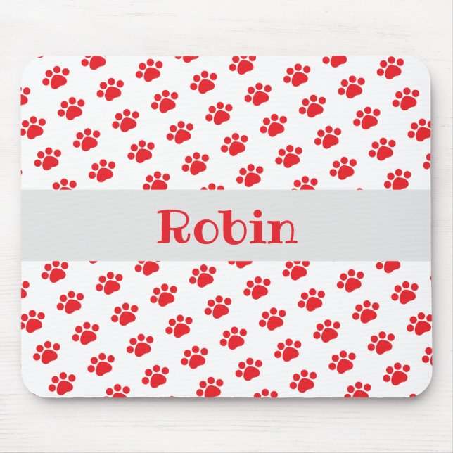 Personalised Red Paw Print Pattern Mouse Mat (Front)