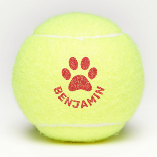 Personalised Red Paw Print Pet Personalised Tennis Balls