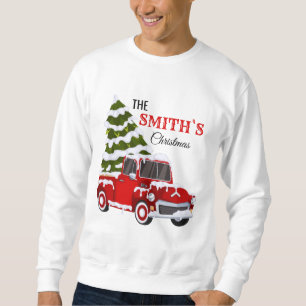 Personalised Red Pickup Truck Christmas Family Sweatshirt
