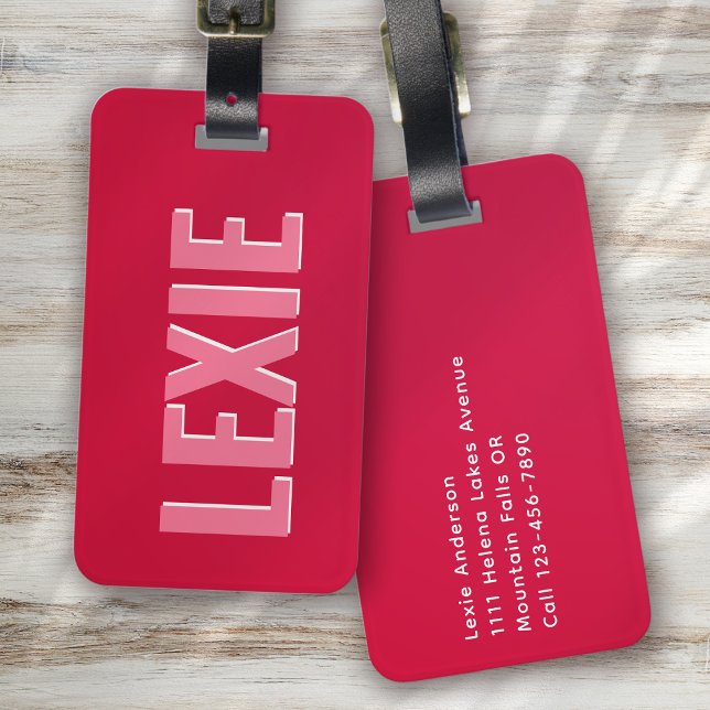 Personalised Red Pink Monogram Shadow Luggage Tag (Creator Uploaded)
