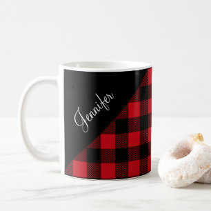 Personalised Red Plaid Coffee Mug