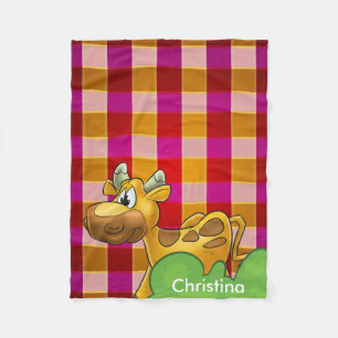 Personalised red plaid cow Fleece Blanket