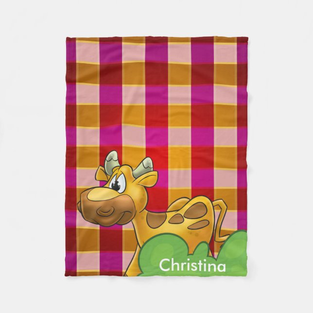 Personalised red plaid cow Fleece Blanket (Front)