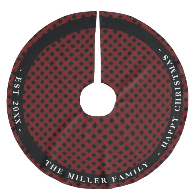 Personalised Red Plaid rustic monogrammed Brushed Polyester Tree Skirt (Front)