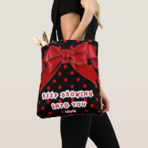 Personalised Red Polka Dot Bow Tote Bag