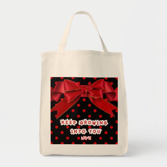 Personalised Red Polka Dot Bow Tote Bag (Front)