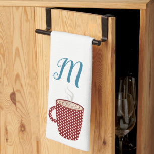 Personalised Red Polka Dot Coffee Kitchen Towels