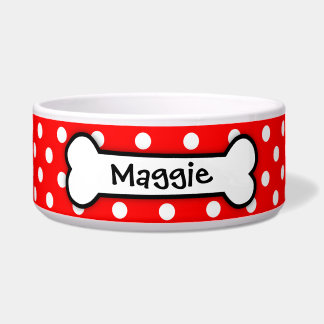 Personalised Red Polka Dot Dog Bowl