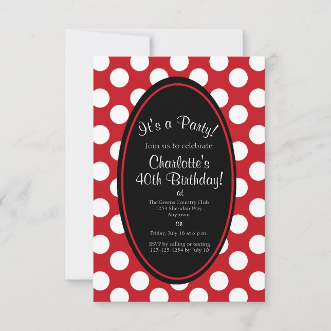 Personalised Red Polka Dot Party Invitation (Front)