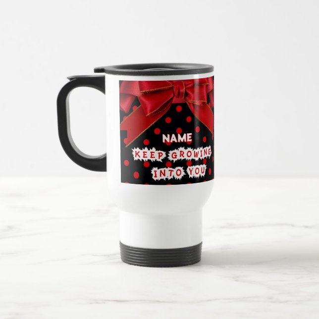 Personalised Red Polka Dot Travel Mug (Left)