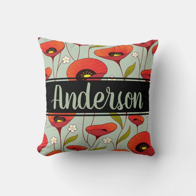 Personalised | Red Poppies | Custom Poppy Flower Cushion (Front)